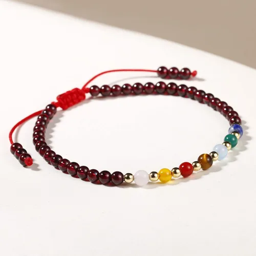 Vista 2 de Jewever Pulseras de 7 chakras para mujer, piedra real, cuerda de la suerte, pulsera de cuentas de cristal, cristales y piedras curativas, joyería