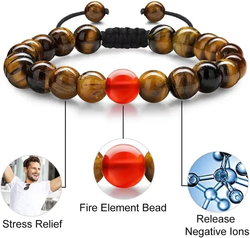 Vista 5 de Pulseras del zodiaco para hombres y mujeres, hechas a mano, ojo de tigre natural de 0.315in y piedra de ágata mate para hombre, pulseras