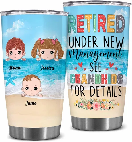 Vista 13 de WHIDOBE Vaso de jubilación personalizado, jubilado bajo nueva administración, mira a los nietos para obtener detalles, vaso con nombre