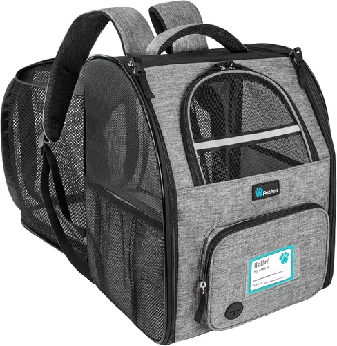 Vista 8 de PetAmi Mochila transportadora para perros y gatos, mochila expandible para viajes y senderismo, mochila de transporte para perros pequeños, medianos