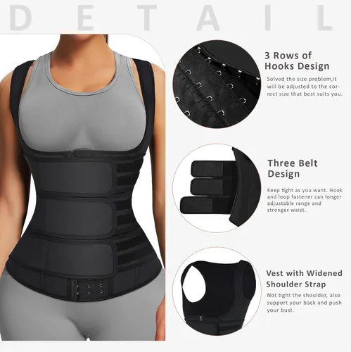 Vista 4 de FeelinGirl Entrenador de cintura para mujer, chaleco de entrenamiento de cintura de látex, corsé de cintura de talla grande, 3 cinturones, ganchos