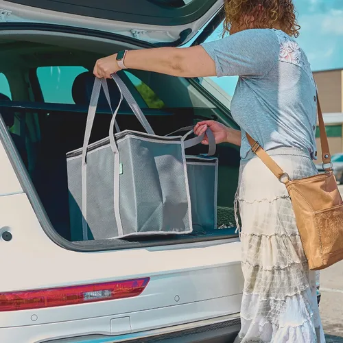 Vista 7 de Bolsas de comestibles reutilizables con aislamiento XL (paquete de 2) – Bolsas enfriadoras de alta calidad con inserto inferior duro, se mantienen