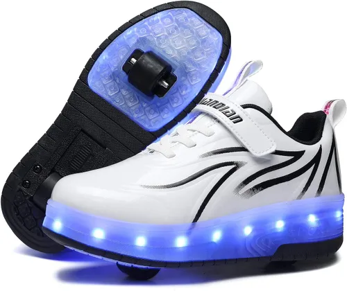Vista 10 de HHSTS Zapatos para niños – Nuevos mejorados con ruedas zapatos de luz LED de colores patines rodantes brillantes zapatos de patinar regalos simples