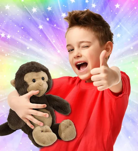 Vista 2 de DolliBu Peluche de mono – Animal de peluche súper suave, lindo peluche marrón de vida silvestre, adorable juguete de peluche esponjoso para niños