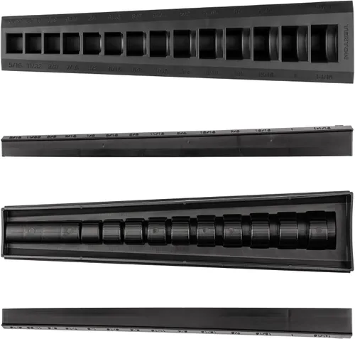 Vista 3 de TEKTON 14 herramientas de 3/8 pulgadas de tuerca de trampa, Crowfoot Wrench Organizador Rack, negro (5/16-1-1/16 pulgadas) ORG25114 Fabricado