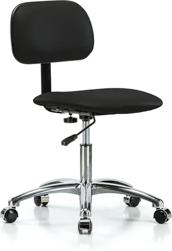 Vista 70 de Perch - Silla de laboratorio cromada con respaldo ajustable, altura del escritorio de 17 a 22 pulgadas, tela negra