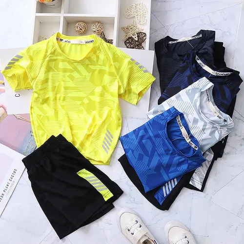 Vista 6 de Jellyuu Conjunto de ropa de verano para niños Conjunto de ropa de camuflaje de manga corta camiseta+pantalones cortos ropa deportiva 3-13 años