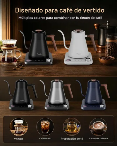 Vista 9 de Hervidor eléctrico de cuello de cisne para verter sobre café, control de precisión de ±1 °F, calefacción inteligente de dos etapas, 2 horas de Negro