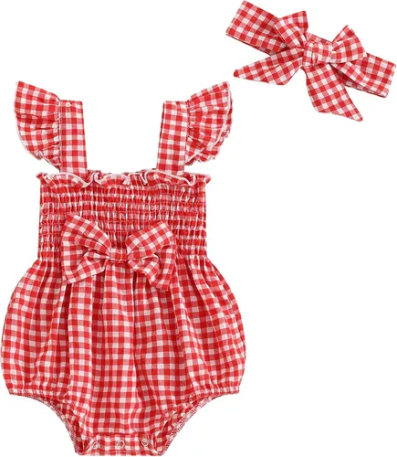 Vista 26 de Body sin mangas para bebé recién nacida con cuello halter y volantes, mameluco enterizo con diadema, conjunto de ropa de verano Albaricoque