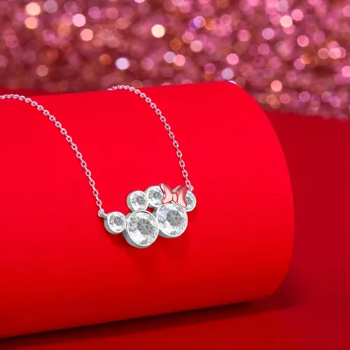 Vista 2 de Disney Joyería de Mickey y Minnie Mouse, collar de cristal de dos tonos, chapado en plata, collar chapado en rosa, extensor de 16+2 pulgadas