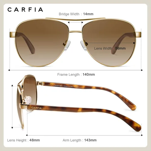 Vista 9 de CARFIA Gafas de sol polarizadas para mujer, protección UV, brazos de acetato, marco de metal, sombras para mujer, CA3216