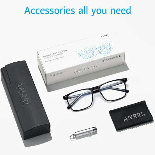 Vista 5 de ANRRI Gafas con Bloqueo de Luz Azul Hombres Anti Fatiga Ocular Protección para Computadora y Videojuegos Gafas Cuadradas Mujeres Negro