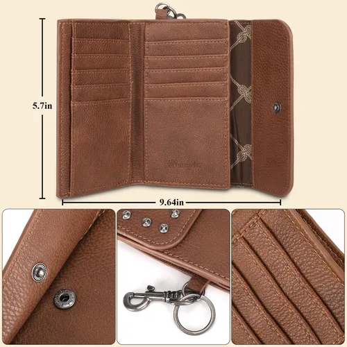 Vista 4 de Wrangler Cartera para mujer, delgada, triple, para tarjetas de crédito y organizadores de dinero, A-Marrón