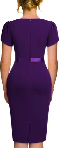 Vista 2 de AISIZE Elegante vestido de tubo de cóctel con mangas abullonadas y cuello para mujer
