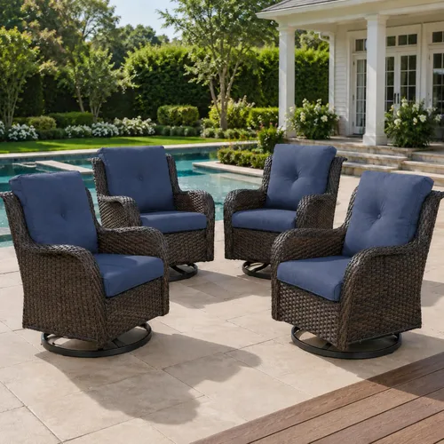 Vista 60 de HUMMUH Juego de 2 Sillas Giratorias Mecedoras de Mimbre para Patio Exterior, Juego de Muebles de Sillas Mecedoras de Ratán (Marrón, Azul) 50,000
