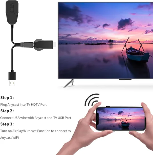 Vista 3 de Adaptador de espejo de pantalla inalámbrico HDTV Pantalla WiFi 4K HD Dongle de transmisión de video para TV/proyector/monitor, AirPlay y receptor