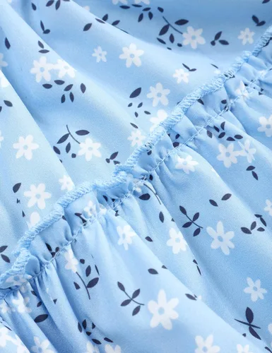 Vista 6 de Vestido de niña pequeña, cuello cuadrado, manga abombada, acampanado, vestidos florales de verano para niñas pequeñas, 2-6T
