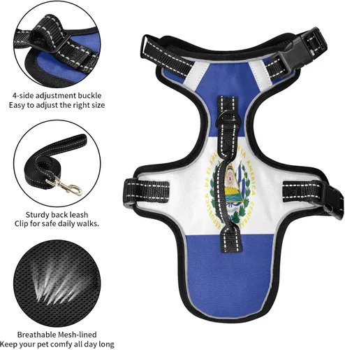 Vista 6 de Arnés ajustable sin tirones para perros pequeños, chaleco para mascotas con correa, chaleco reflectante con clip frontal con asa, fácil control
