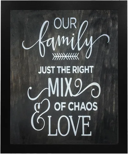 Vista 6 de Our Family, Right Mix of Chaos & Love - Arte de pared familiar, esta bonita impresión artística de pared con diseño de madera réplica es