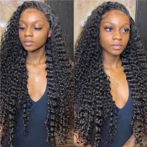 Vista 9 de Peluca de encaje frontal de onda profunda, 200% cabello humano, sin Pelucas de encaje frontal profundo de 13 x 4