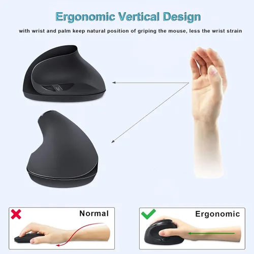 Vista 12 de SUNGI Ratón inalámbrico ergonómico, ratón vertical de 2.4 GHz con DPI ajustable para mano derecha del túnel carpiano, negro