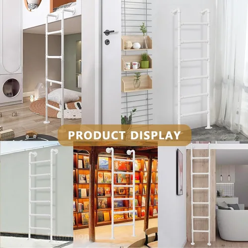 Vista 4 de White Bunk Bed Ladder for High Bed, Wrought Iron Loft Attic Ladder Wall Mounted Metal Step Ladder with Kit for Home/Small Spaces/Outdoor Rooftops
