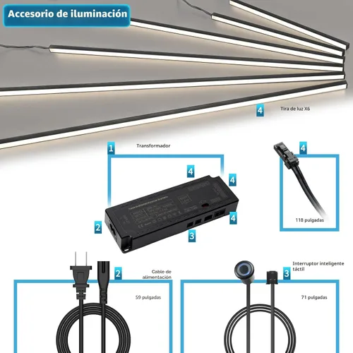 Vista 6 de Kit de iluminación empotrada LED Art3d - 6 piezas de luz LED blanca autoadhesiva con interruptor inteligente, luz táctil de 3000k para paneles