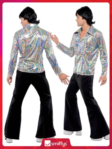 Vista 6 de Smiffy's - Disfraz retro de los años 70 para hombre con camisa y destellos psicodélicos