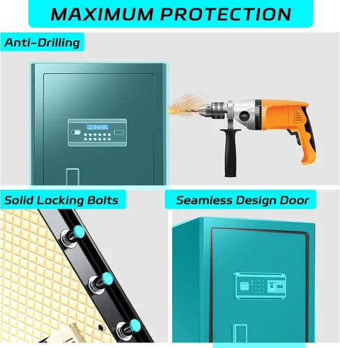 Vista 4 de Caja de seguridad biométrica de 6.5 pies cúbicos, caja de seguridad para el hogar con bolsa a prueba de fuego e impermeable, caja de seguridad