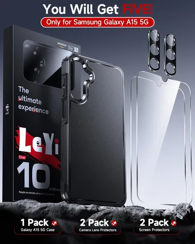 Vista 7 de LeYi Funda para teléfono Samsung Galaxy A15-5G: Funda Samsung A15 con protector de pantalla x 2 + 2 protectores de lente de cámara, protección