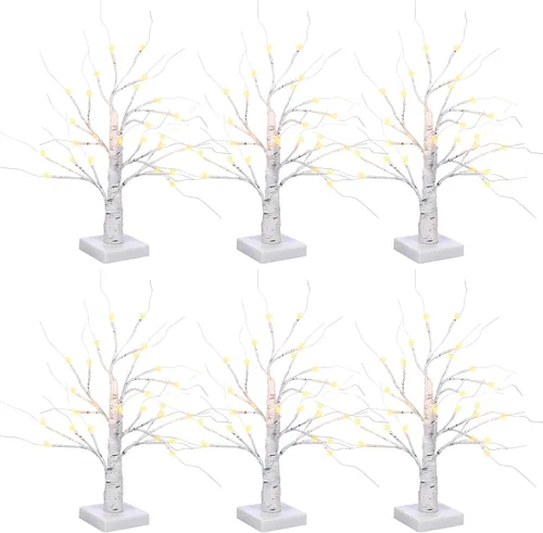 Vista 7 de Macarrie 4 piezas árbol de abedul con luces LED, decoraciones de Navidad y boda, mini ramas artificiales blancas iluminadas para mesa, funciona