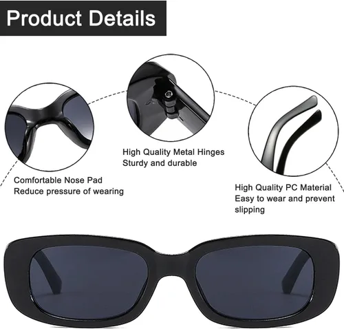 Vista 4 de Paquete de 2 lentes de sol rectangulares Y2K de los años 90 retro para mujeres y hombres, gafas vintage, marco cuadrado, protección UV400