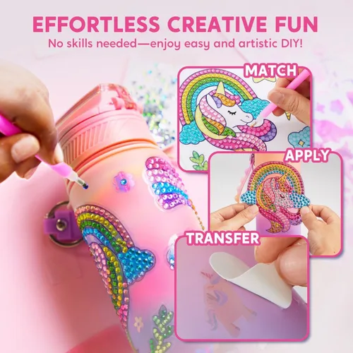 Vista 3 de Klever Kits Decora tus propios kits de botellas de agua para niñas de 6 años en adelante, unicornio, gema de diamante, manualidades, regalo