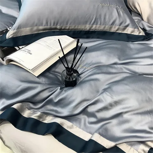 Vista 5 de Home Textile Spring and Summer Style Lenzing Tencel Embroidery Four-Piece Solid Color Quilt Cover Silky Cool Bedding
