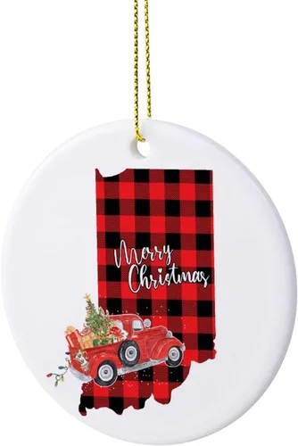 Vista 3 de Adornos de recuerdo de Navidad, adornos de cerámica de Indiana, adornos de regalo ideales para árbol de Navidad, adornos colgantes de recuerdo