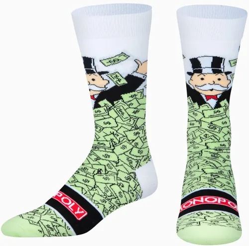 Vista 2 de Odd Sox, Funny Crew Socks, Monopoly Juego de mesa de estilos surtidos, Adulto Grande 8-12