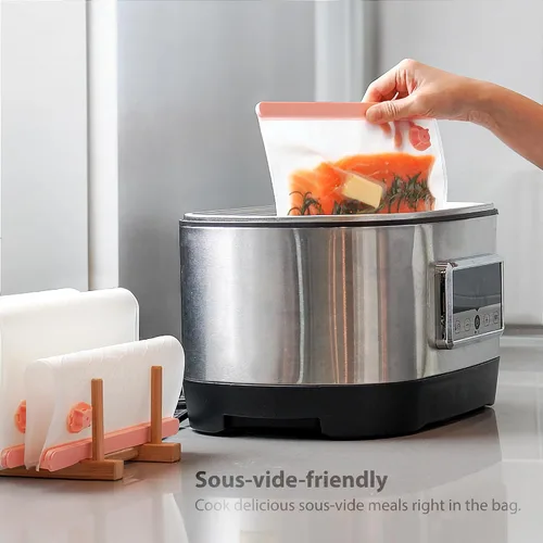 Vista 9 de Bolsas reutilizables de sellado al vacío, paquete de 6 – Bolsas de vacío y congelador sin BPA con sellador al vacío de mano más pequeño del mundo