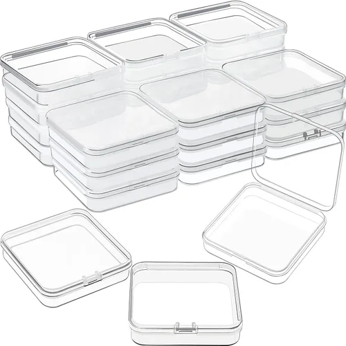Vista 9 de 24 paquetes de recipientes pequeños de plástico transparente para almacenamiento de cuentas con tapa con bisagras para almacenamiento de objetos