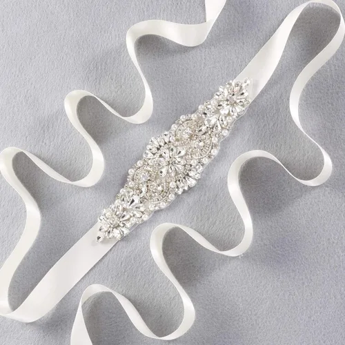 Vista 5 de yanstar Cinturón de novia con diamantes de imitación, cinturón de boda hecho a mano con cuentas de cristal