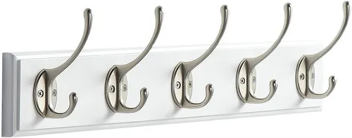 Vista 12 de Perchero de bambú para montaje en pared, 17 pulgadas, 4 ganchos dobles, paquete de 2, rosa y dorado