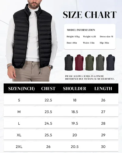 Vista 6 de Polu Chaleco acolchado para hombre, sin mangas, con cremallera, ligero, cálido, con bolsillos