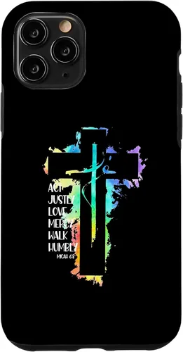Vista 10 de Funda para iPhone 15 Tie Dye Cross Micah 6:8 Act Justly Bible Scripture Easter Case