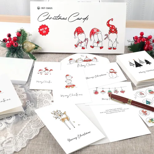 Vista 6 de BGTCARDS Bonitas tarjetas de Navidad, paquete de 24 con sobres