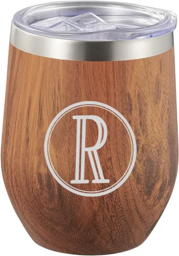 Vista 8 de Visol Taza de viaje personalizada de madera de vino de acero inoxidable de doble pared aislada (monograma romano)