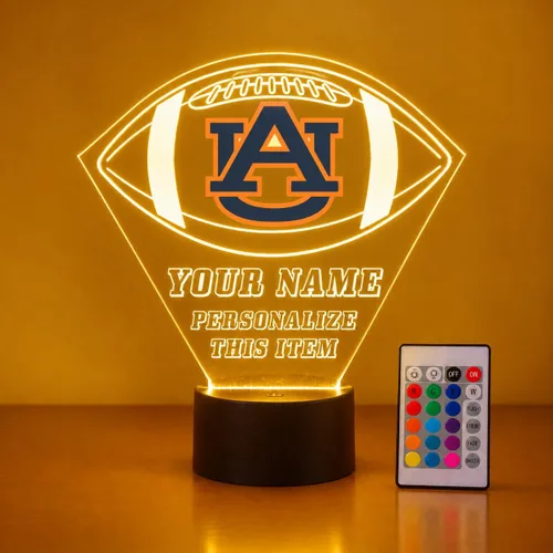 Vista 10 de Espejo Magic Gifts - Lámpara de luz nocturna personalizada de Auburn University (AU) Tigers para casco de fútbol con control remoto, nombre AU-Casco