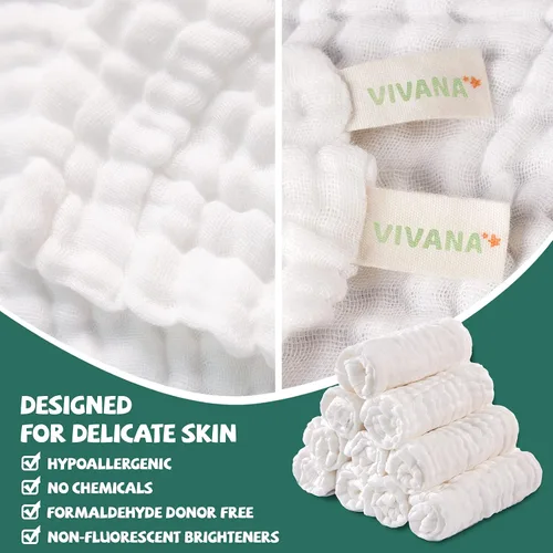 Vista 4 de Toallas de muselina para bebé, 6 capas, toalla facial suave y absorbente, toallitas naturales para recién nacidos para piel delicada, lista