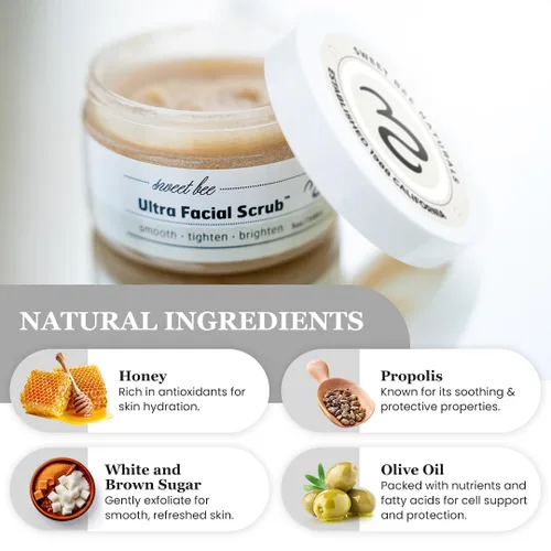 Vista 2 de Sweet Bee Naturals Exfoliante facial ultrafacial: exfoliante facial hidratante y limpiador diario suave para pieles sensibles, exfoliante de azúcar