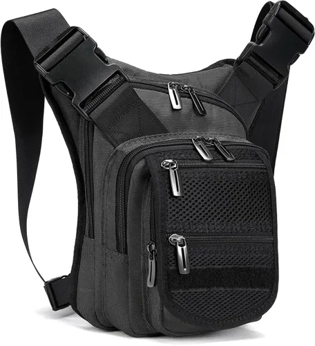 Vista 2 de Mochila de pierna caída, mochila para muslos, paquete Versipack para montar en motocicleta, caminar, ciclismo, vacaciones, hombre y mujer, Gris