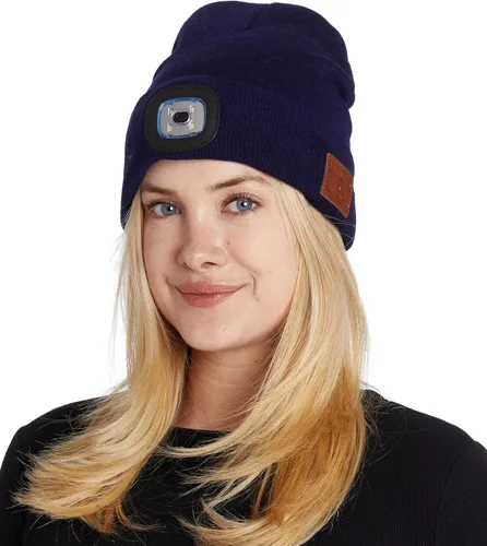 Vista 2 de BLACK DECK Gorro unisex LED Bluetooth Faro LED y auriculares estéreo inalámbricos compatibles con todos los dispositivos Bluetooth