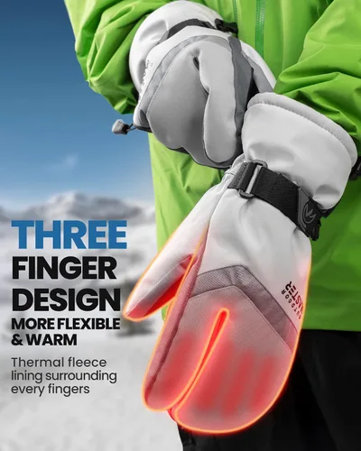 Vista 2 de OutdoorMaster Guantes de esquí para hombres y mujeres, guantes de nieve de 3 dedos, guantes de snowboard con pantalla táctil completa, guantes